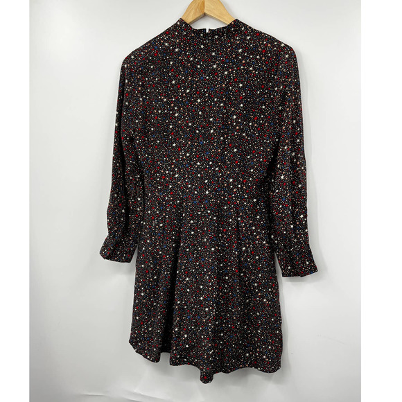Madewell Women's Dress 2 Silk Balsam Tie Neck Mini Bow Pleated Starry‎ Black - Picture 8 of 11